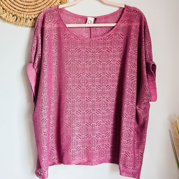 Anthropologie, Akemi + Kin Mauve Bratton Lace Oversized Boho Shirt, Size Small - Picture 8 of 8